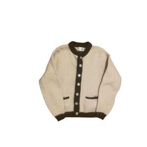 Bambergers Cream Brown Vintage 1960s Wool Mohair Heavyweight Women Cardigan Sz S